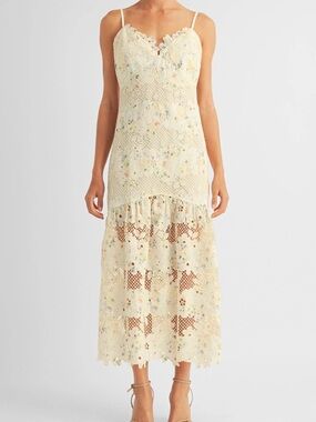 Arose Studio Sabrina Floral Lace Midi Dress Size L EUC | Drop Waist